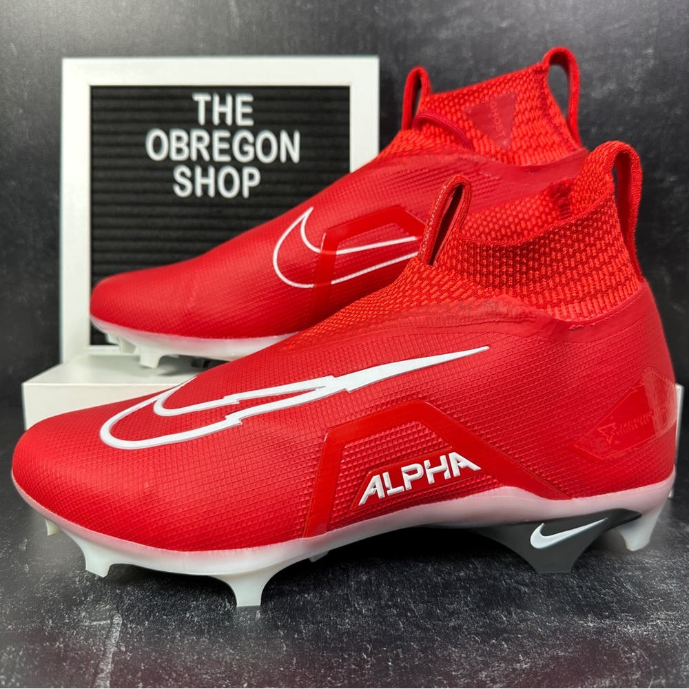 ALPHA MENACE ELITE 3 UNIVERSITY RED MENS FOOTBALL CLEATS SIZE 9 FLYKNIT WHITE